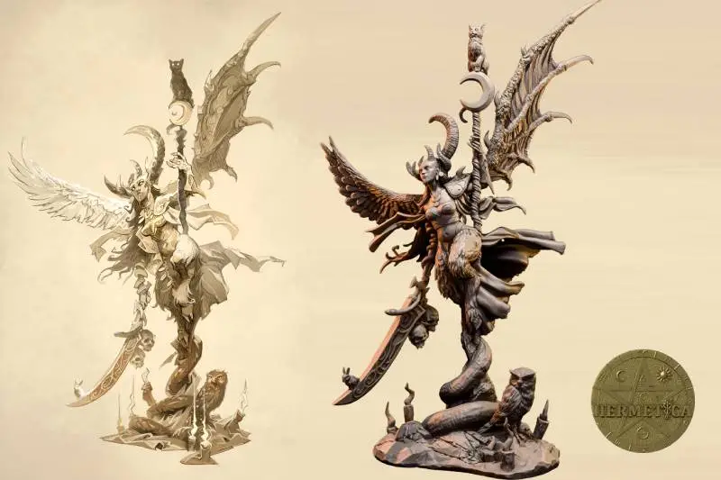 Yesod the 9th Sephirah — 75mm collector STL miniature by Aradia. Kabbalistic figure with intricate mystical details, presupported for resin 3D printing.